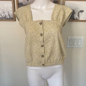 Madewell Cream and Moss Colored Floral Button-Up Blouse